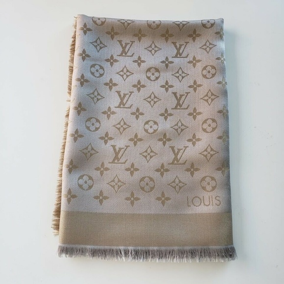 Louis Vuitton Accessories - Louis Vuitton Wool Greige Shine Silk Scarf